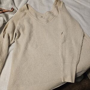 Maurices Cream V-Neck Sweater Cold Shoulder Sweater